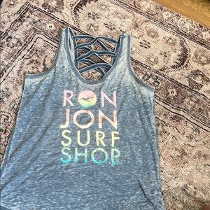 Ron Jon Blue Tank Top with Multicolor Logo